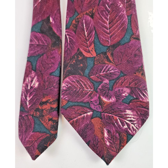 Hugo Boss Burgundy Men's Floral Leaf Print Wool Tie Elegant Business Formal Wear - Picture 7 of 7